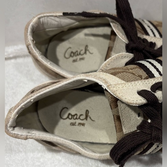 COACH Beyla Sneakers Khaki Signature Jacquard Suede Tennis Shoes Size 7 Brown - Picture 3 of 9